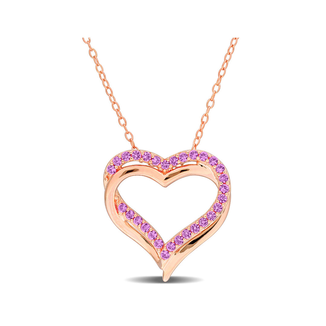 1/2 Carat (ctw) Lab-Created Pink Sapphire Pendant Necklace in Rose Sterling Silver with Chain Image 1