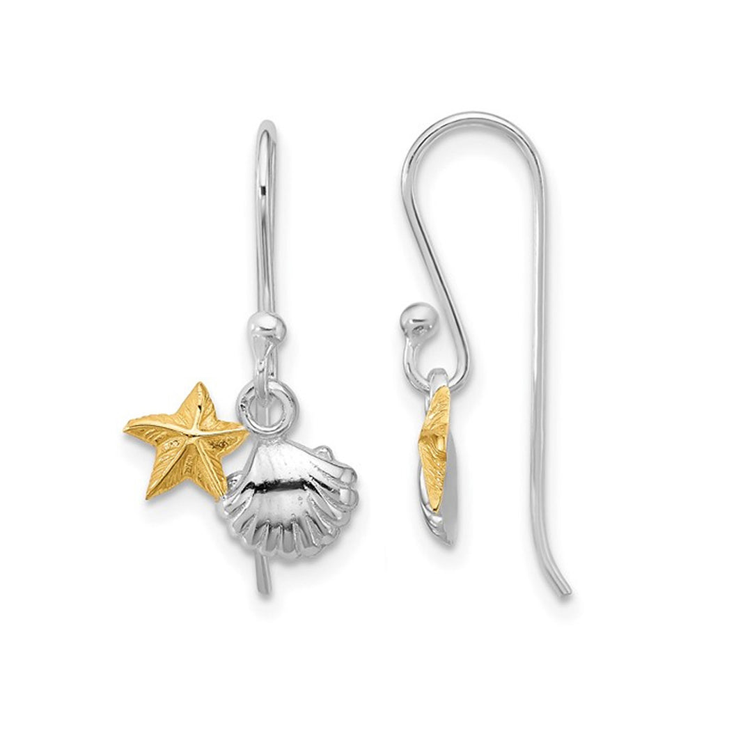 Sterling Silver Starfish and Shell Dangle Earrings Image 1