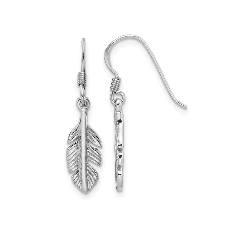 Sterling Silver Polished Dangle Feather Earrings Image 1