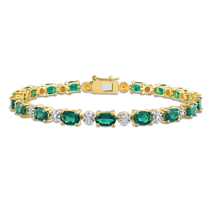 7.74 Carat (ctw) Lab-Created Emerald Bracelet in Yellow Plated Sterling Silver (7.25 Inches) Image 1