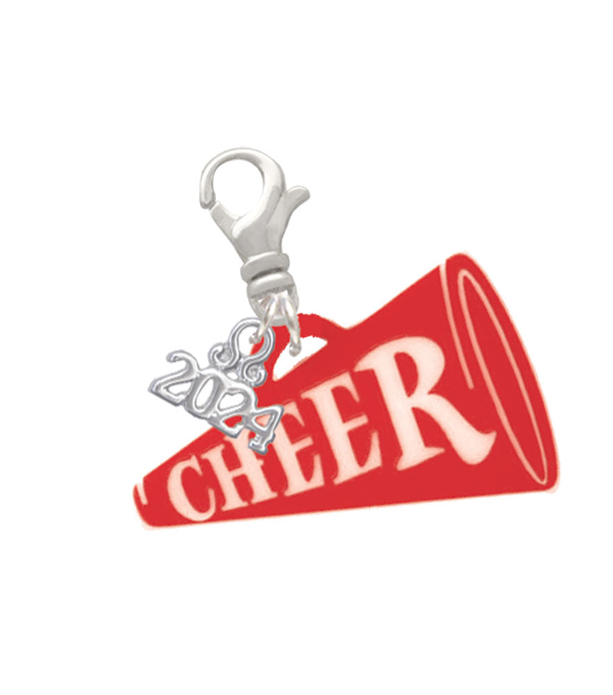Delight Jewelry Acrylic 1.25" Cheer Megaphone Clip on Charm with Year 2024 Image 1