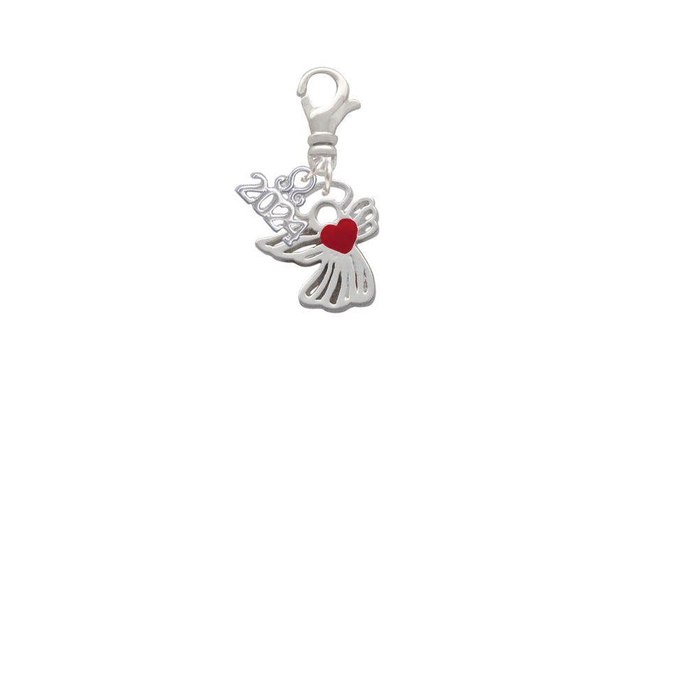Delight Jewelry Silvertone Lined Angel with Red Heart Clip on Charm with Year 2024 Image 2