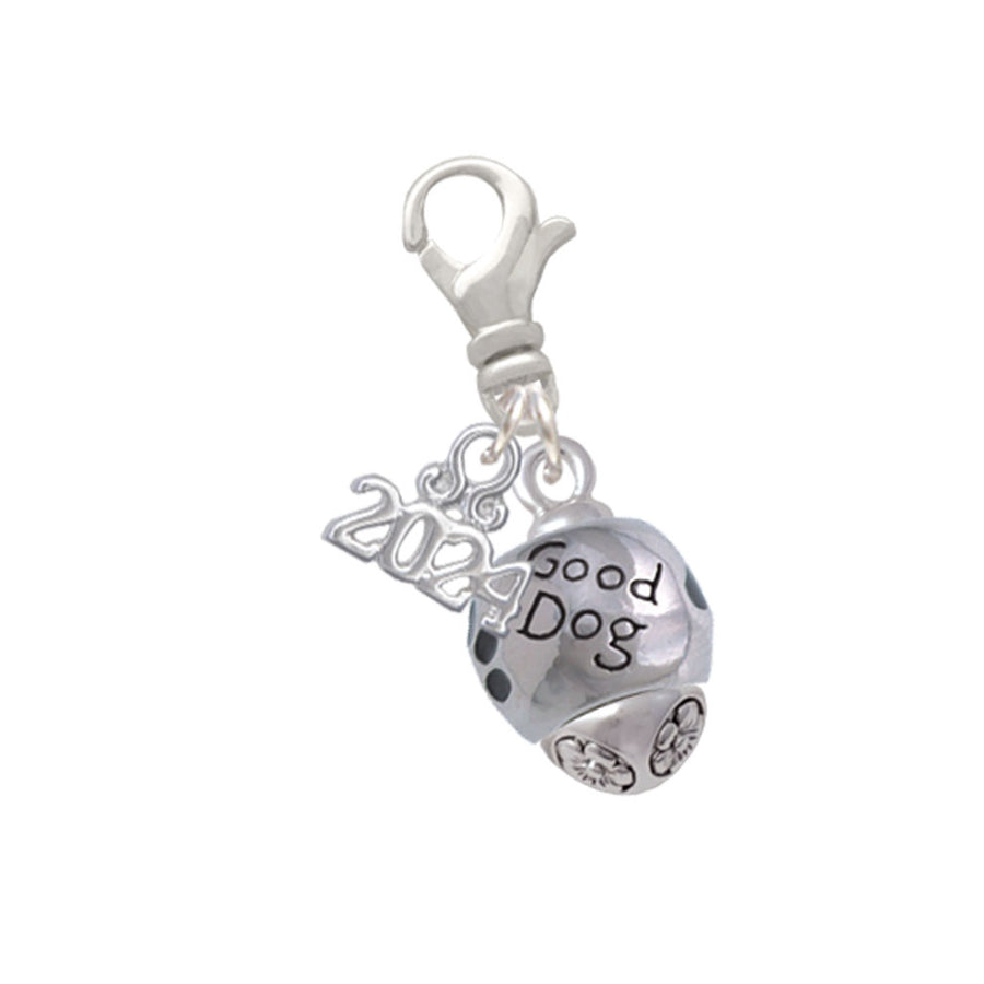 Delight Jewelry Silvertone Good Pet with Black Paw Spinners Clip on Charm with Year 2024 Image 1