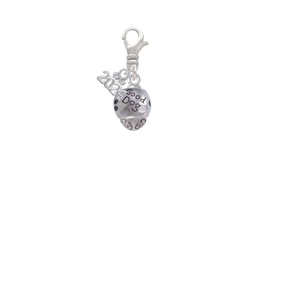 Delight Jewelry Silvertone Good Pet with Black Paw Spinners Clip on Charm with Year 2024 Image 2
