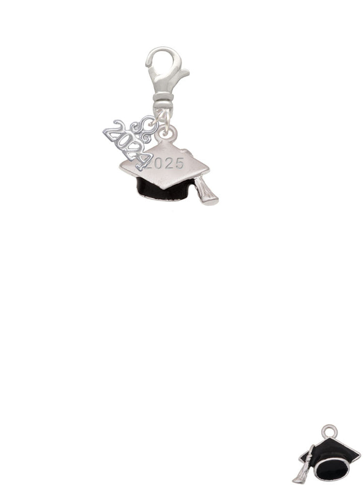 Delight Jewelry Silvertone 3-D Graduation Hat with Year Clip on Charm with Year 2024 Image 2