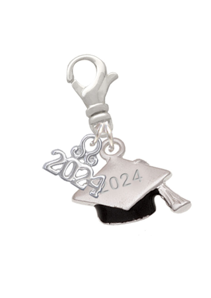 Delight Jewelry Silvertone 3-D Graduation Hat with Year Clip on Charm with Year 2024 Image 4