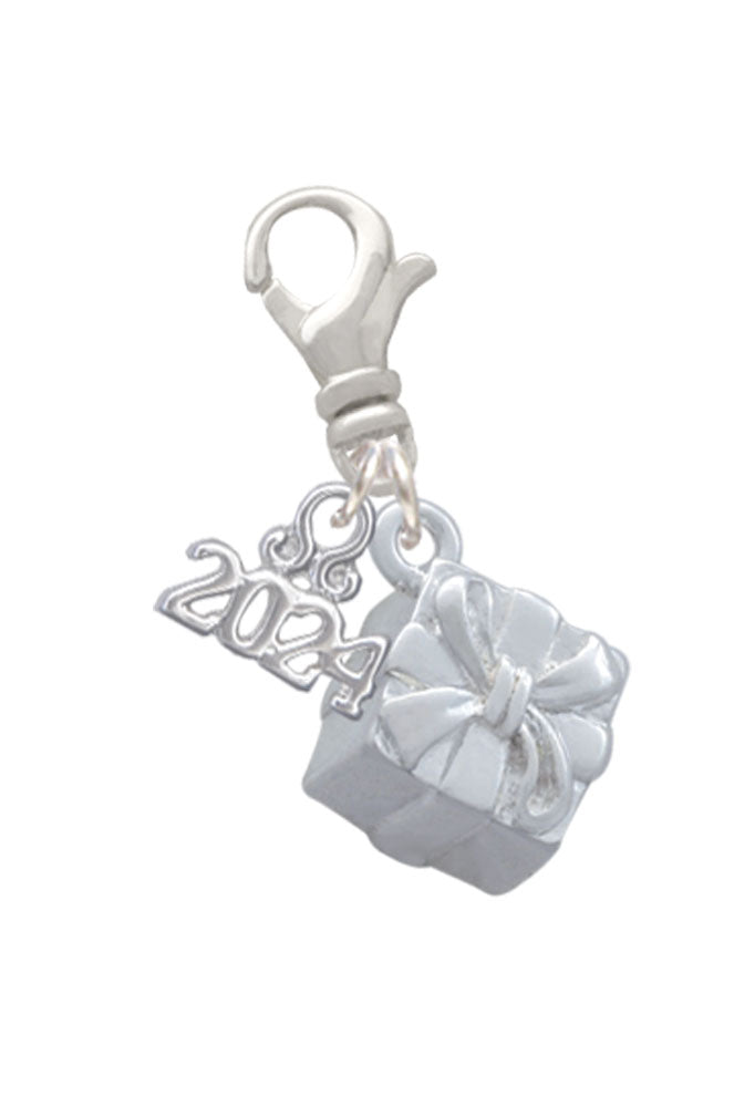 Delight Jewelry 3-D Present Box with Bow and Crystal Clip on Charm with Year 2024 Image 1
