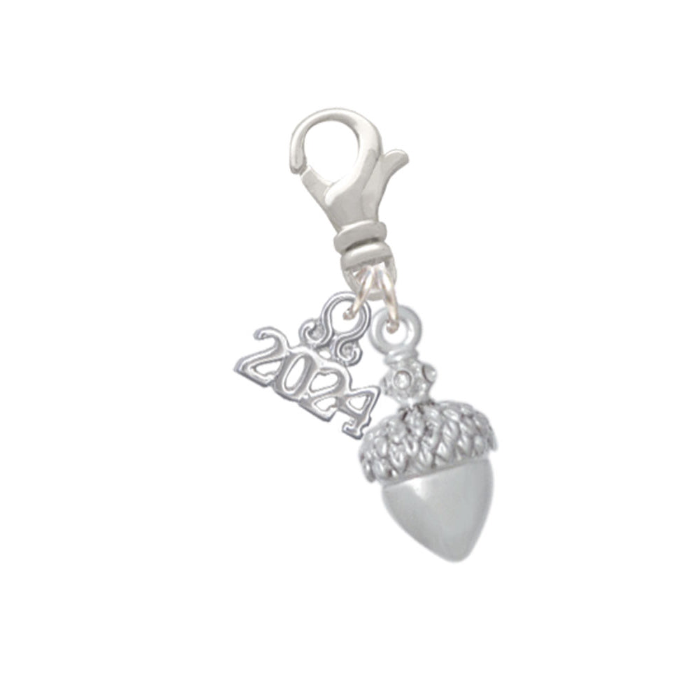 Delight Jewelry Plated Small Acorn with Crystals Clip on Charm with Year 2024 Image 1