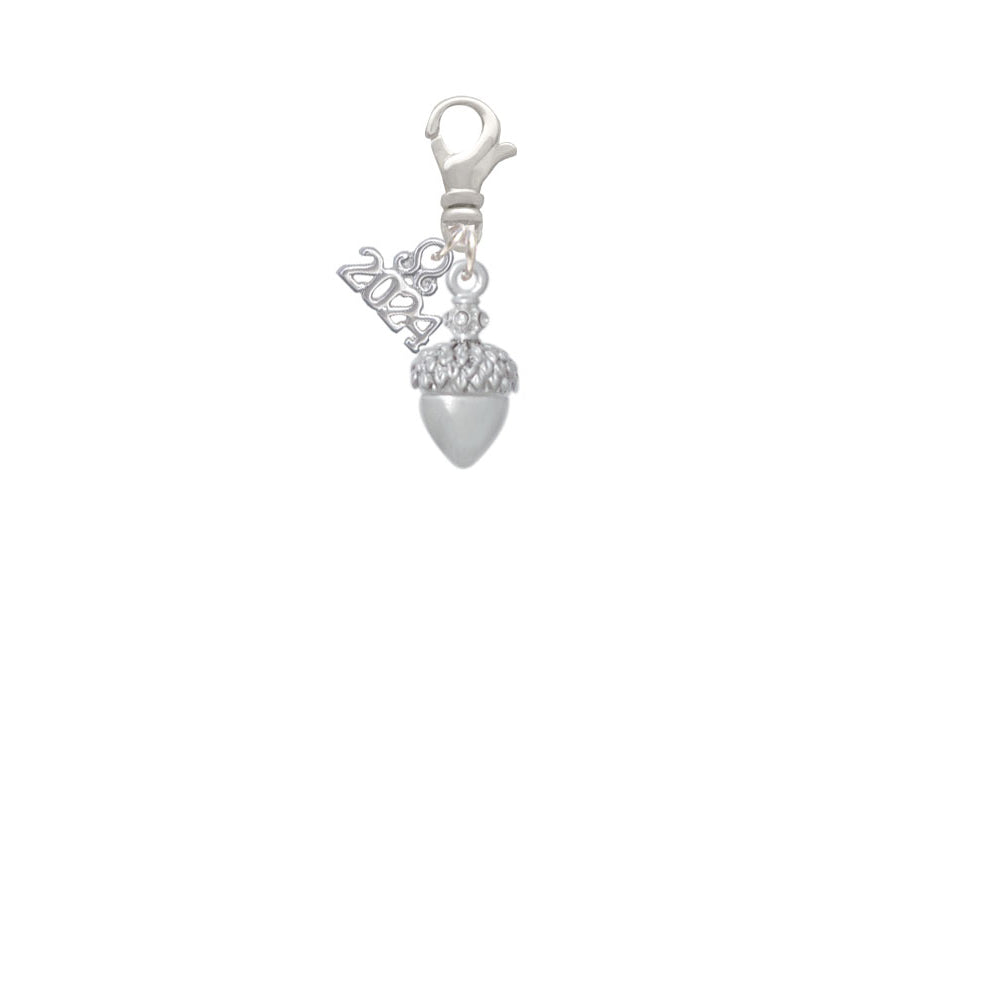Delight Jewelry Plated Small Acorn with Crystals Clip on Charm with Year 2024 Image 2