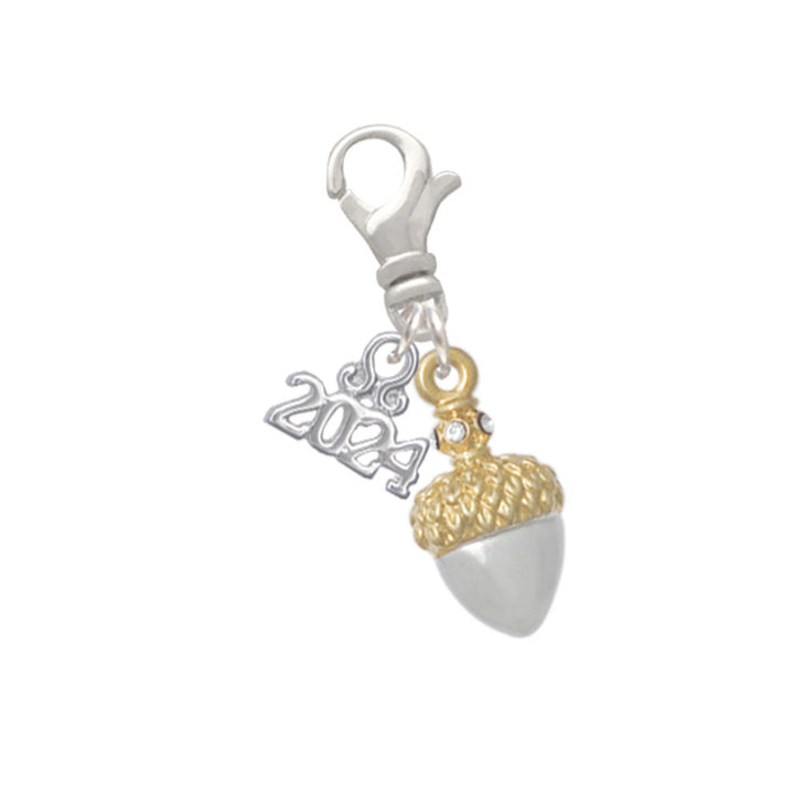 Delight Jewelry Plated Small Acorn with Crystals Clip on Charm with Year 2024 Image 4