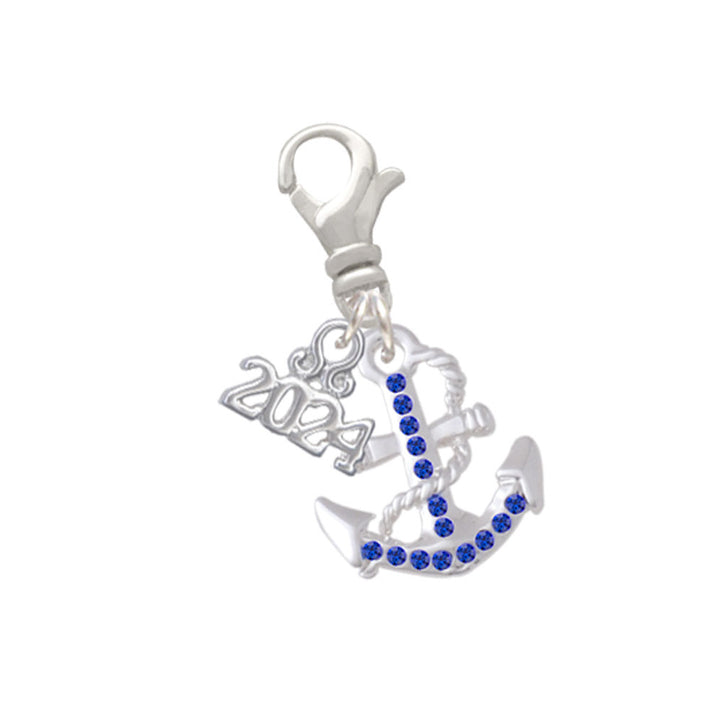 Delight Jewelry Silvertone Crystal Anchor Clip on Charm with Year 2024 Image 1