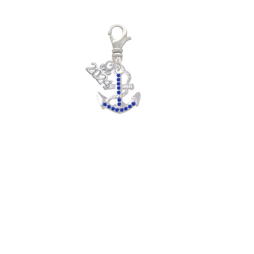 Delight Jewelry Silvertone Crystal Anchor Clip on Charm with Year 2024 Image 2