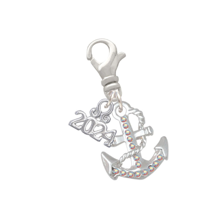 Delight Jewelry Silvertone Crystal Anchor Clip on Charm with Year 2024 Image 1