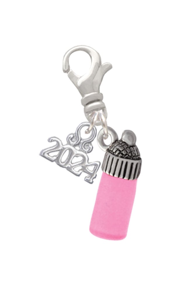 Delight Jewelry Silvertone 3-D Baby Bottle Clip on Charm with Year 2024 Image 1