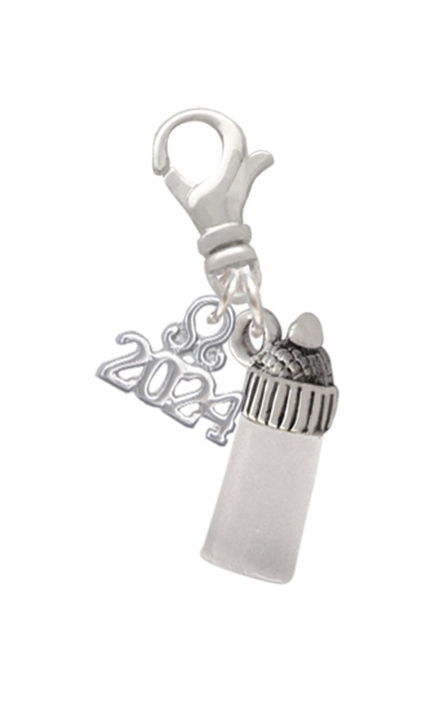 Delight Jewelry Silvertone 3-D Baby Bottle Clip on Charm with Year 2024 Image 4