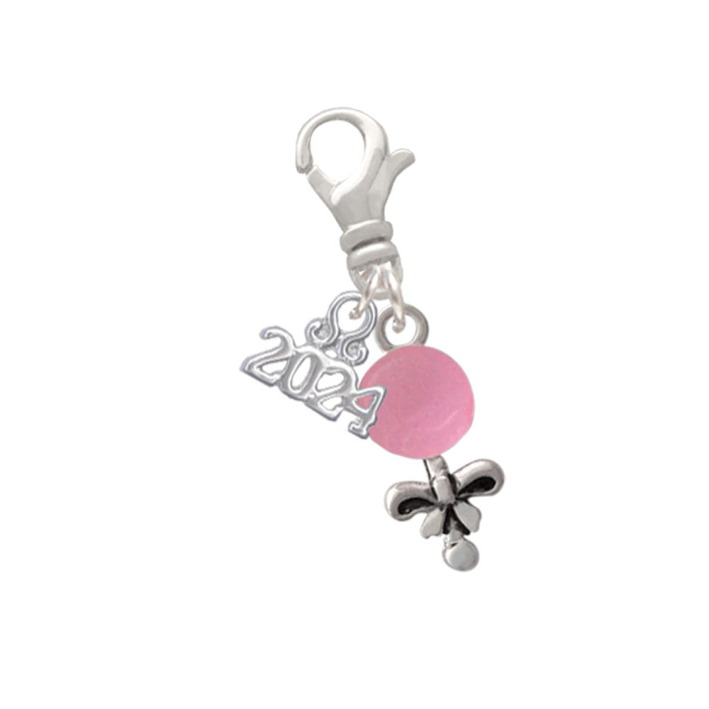 Delight Jewelry Silvertone Baby Rattle Clip on Charm with Year 2024 Image 1