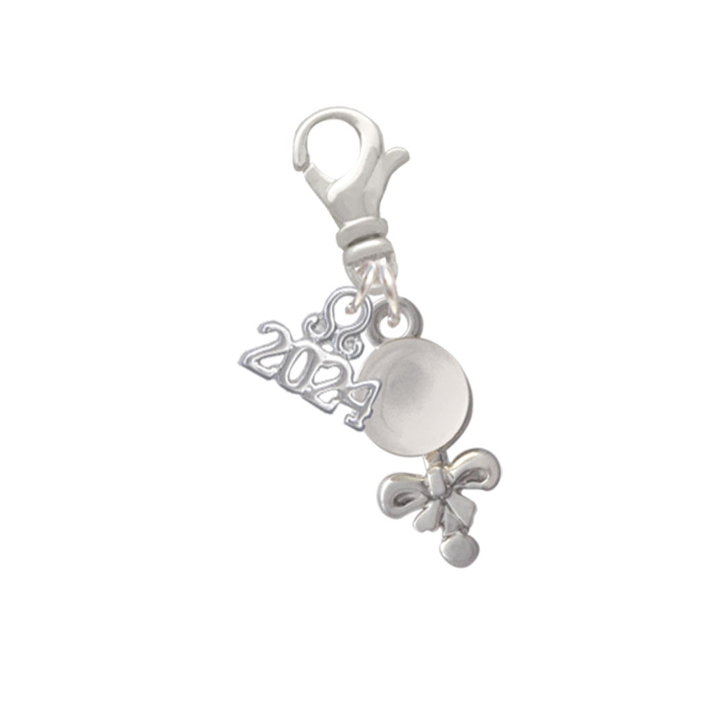 Delight Jewelry Silvertone Baby Rattle Clip on Charm with Year 2024 Image 4