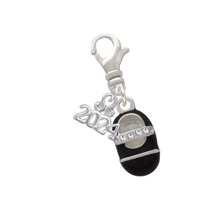 Delight Jewelry Silvertone Baby Shoe with Crystal Strap Clip on Charm with Year 2024 Image 1