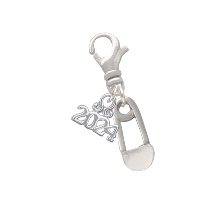 Delight Jewelry Silvertone Baby Safety Pin Clip on Charm with Year 2024 Image 1
