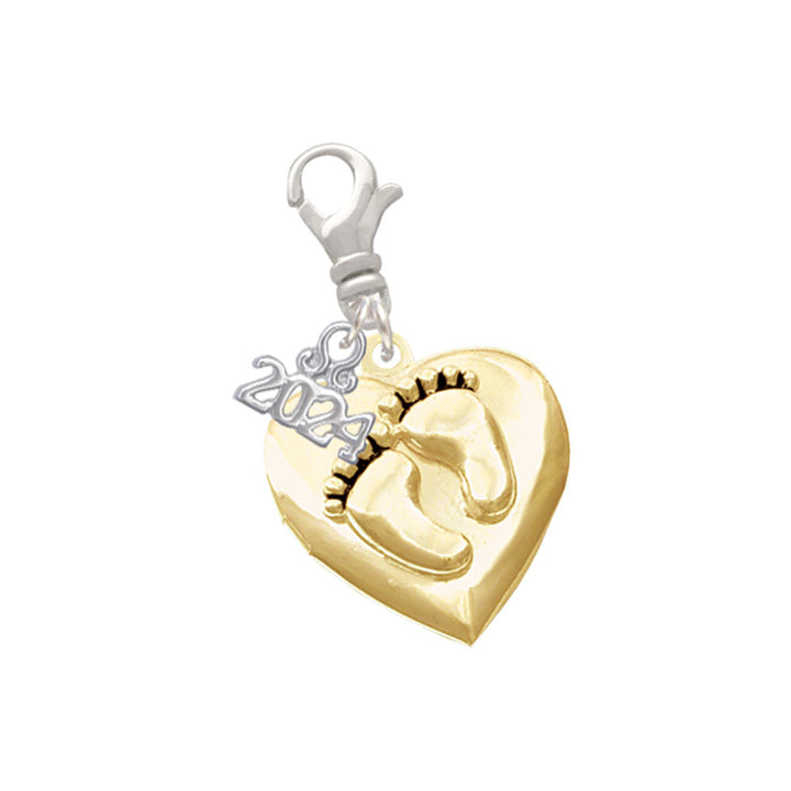 Delight Jewelry Baby Feet Heart Locket Clip on Charm with Year 2024 Image 1