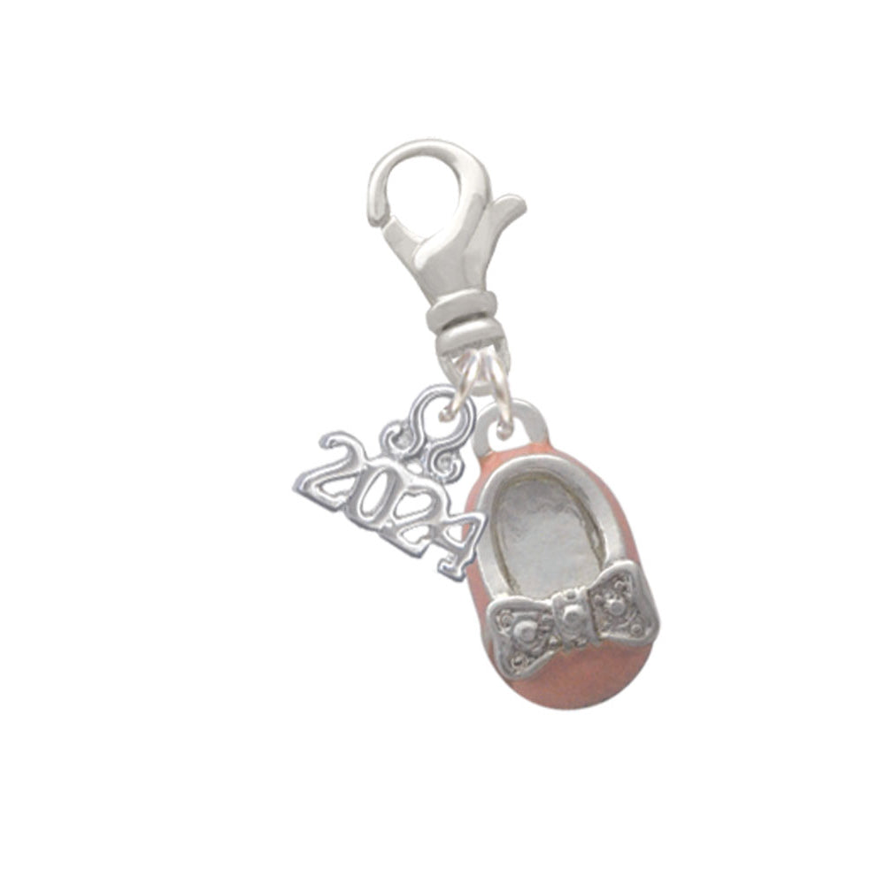 Delight Jewelry Silvertone Enamel Baby Shoe with Bow Clip on Charm with Year 2024 Image 1