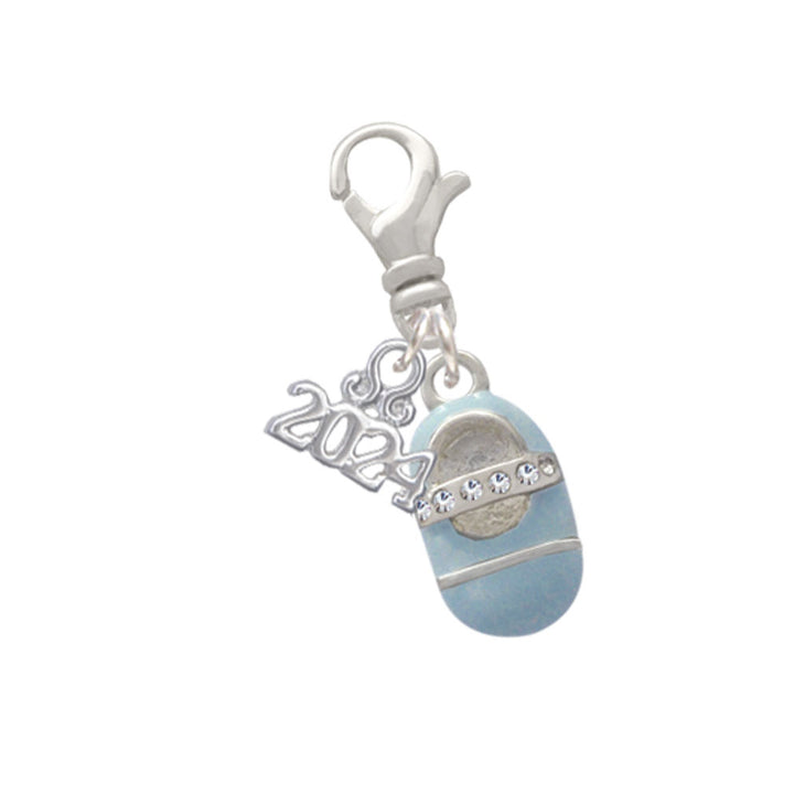 Delight Jewelry Silvertone Baby Shoe with Crystal Strap Clip on Charm with Year 2024 Image 1