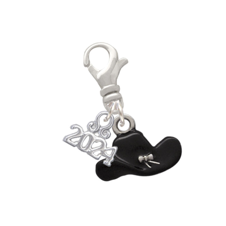 Delight Jewelry Silvertone Black Cowboy Hat Clip on Charm with Year 2024 Image 1