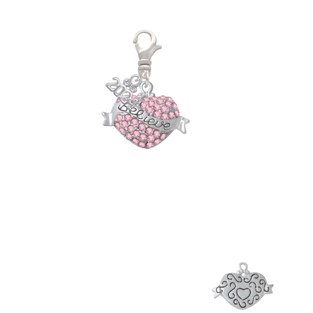 Delight Jewelry Silvertone Believe Banner on Crystal Heart Clip on Charm with Year 2024 Image 2