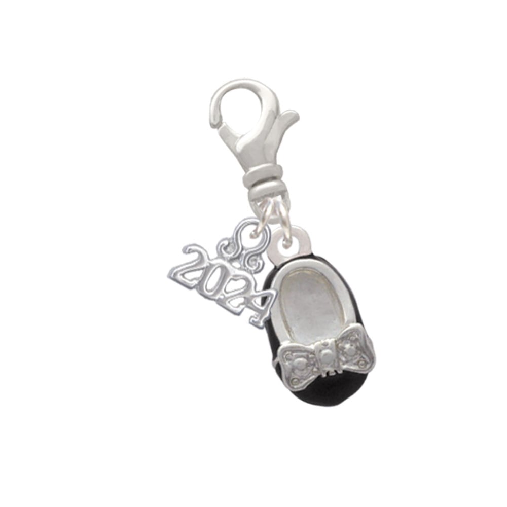 Delight Jewelry Silvertone Enamel Baby Shoe with Bow Clip on Charm with Year 2024 Image 1