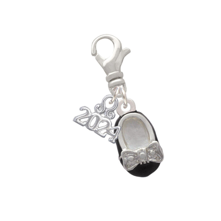 Delight Jewelry Silvertone Enamel Baby Shoe with Bow Clip on Charm with Year 2024 Image 4