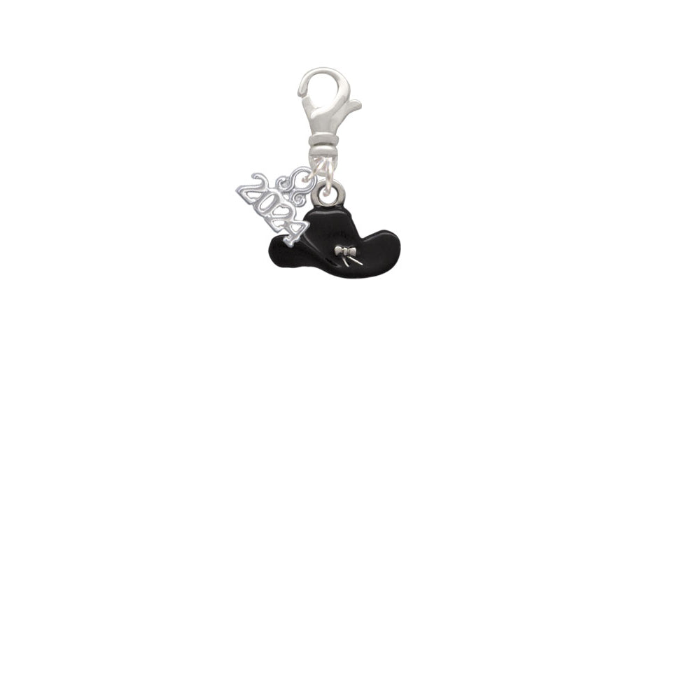 Delight Jewelry Silvertone Black Cowboy Hat Clip on Charm with Year 2024 Image 2
