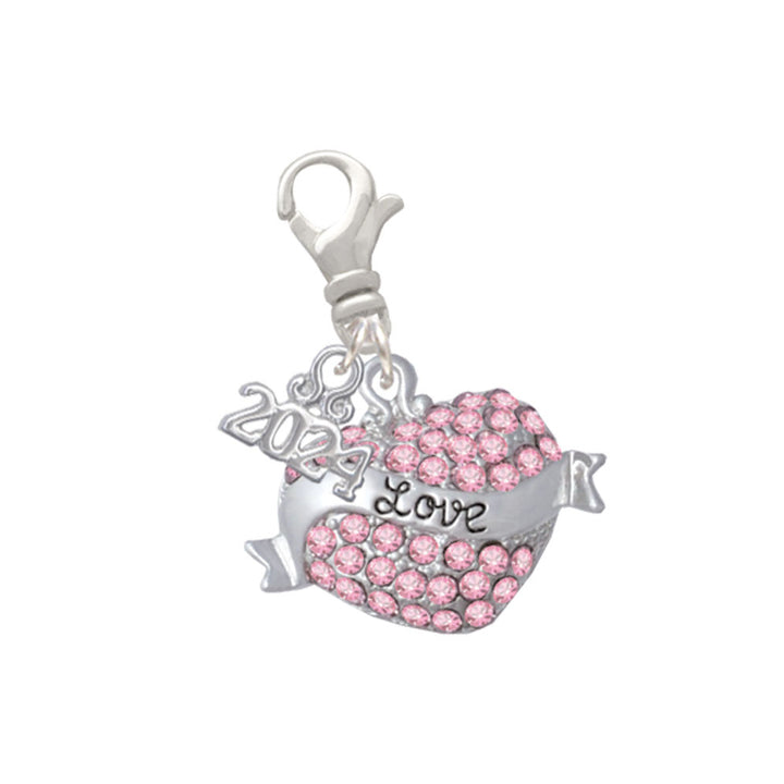 Delight Jewelry Silvertone Love Banner on Crystal Heart Clip on Charm with Year 2024 Image 1