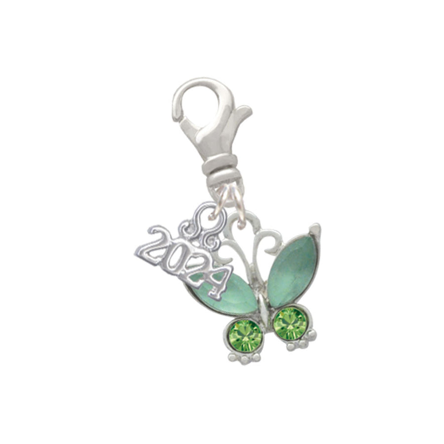 Delight Jewelry Silvertone Butterfly with Green Wings Clip on Charm with Year 2024 Image 1