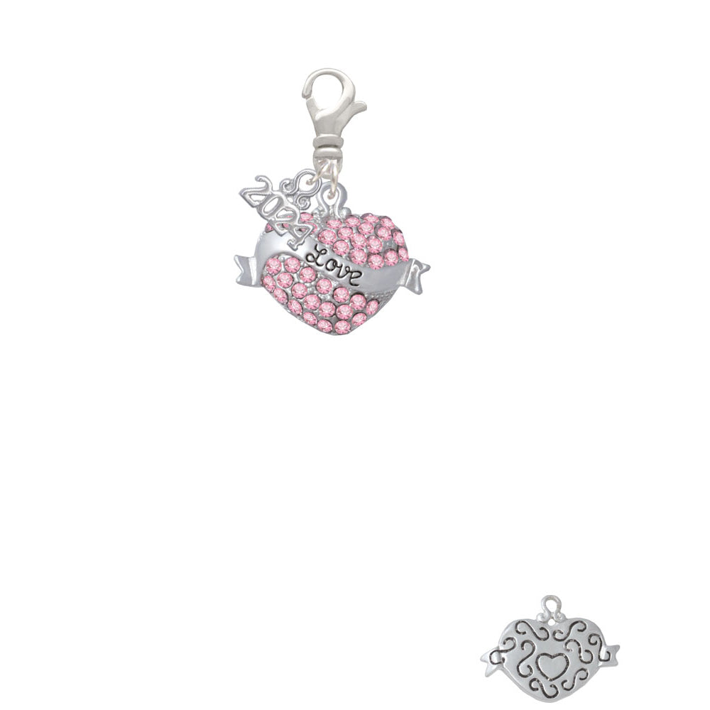 Delight Jewelry Silvertone Love Banner on Crystal Heart Clip on Charm with Year 2024 Image 2