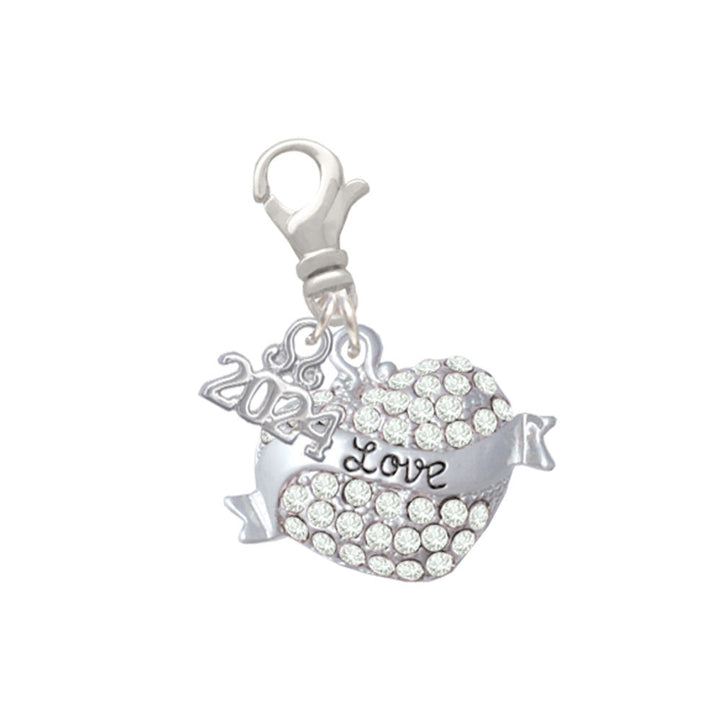 Delight Jewelry Silvertone Love Banner on Crystal Heart Clip on Charm with Year 2024 Image 4