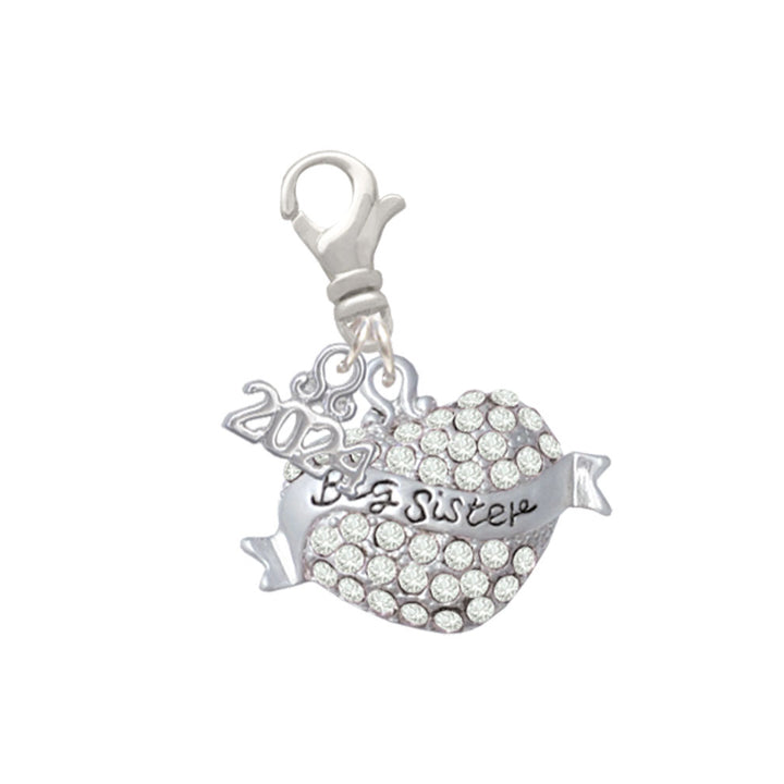 Delight Jewelry Silvertone Big Sister Banner on Crystal Heart Clip on Charm with Year 2024 Image 4