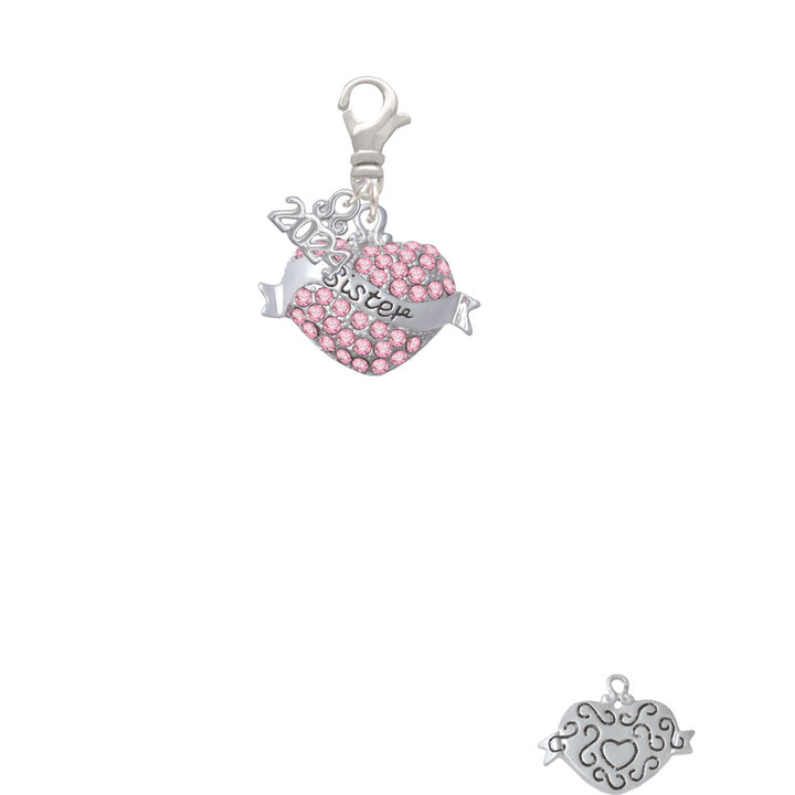 Delight Jewelry Silvertone Sister Banner on Crystal Heart Clip on Charm with Year 2024 Image 2