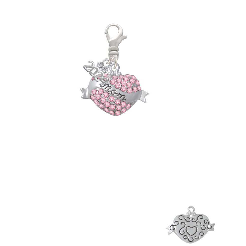 Delight Jewelry Silvertone Mom Banner on Crystal Heart Clip on Charm with Year 2024 Image 2