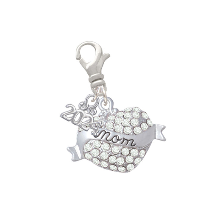 Delight Jewelry Silvertone Mom Banner on Crystal Heart Clip on Charm with Year 2024 Image 4