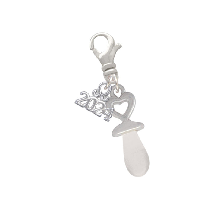 Delight Jewelry Silvertone 3-D Baby Pacifier Clip on Charm with Year 2024 Image 1