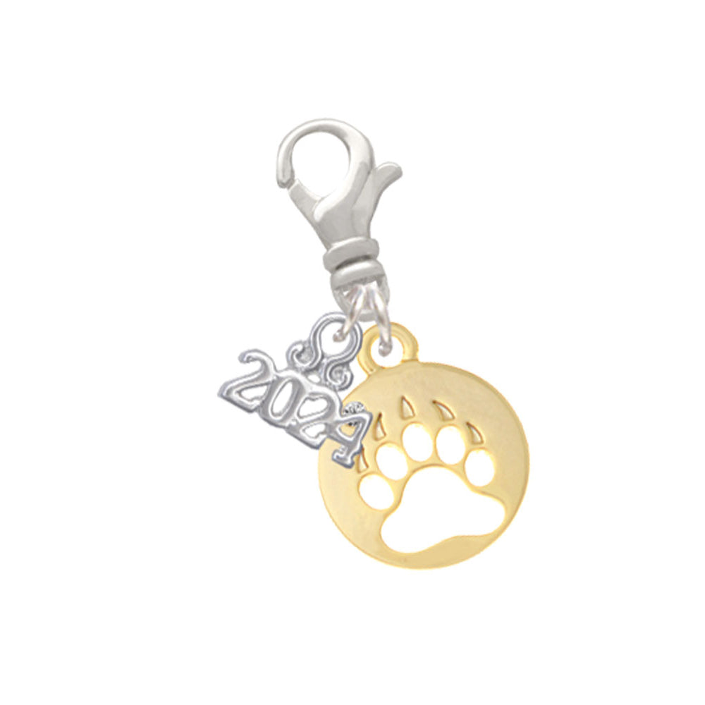 Delight Jewelry Bear Paw Silhouette Clip on Charm with Year 2024 Image 4
