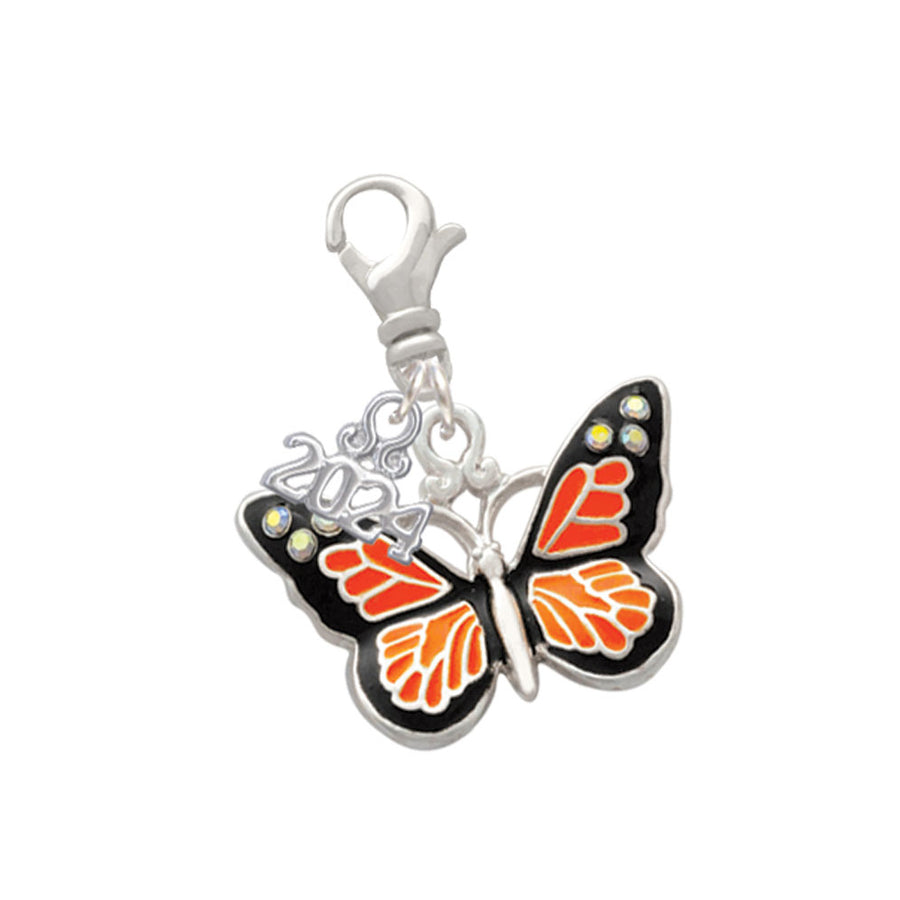 Delight Jewelry Silvertone Large Butterfly with 6 AB Crystals Clip on Charm with Year 2024 Image 1