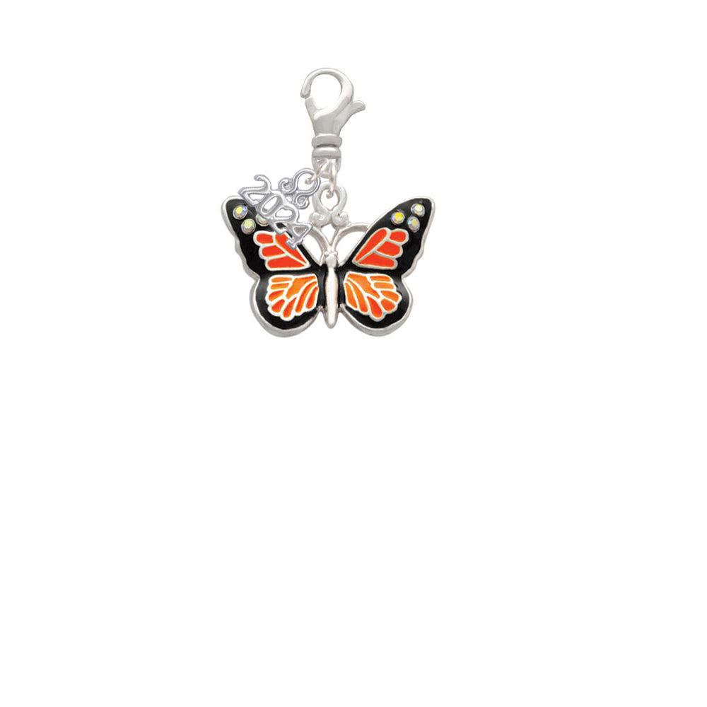 Delight Jewelry Silvertone Large Butterfly with 6 AB Crystals Clip on Charm with Year 2024 Image 2