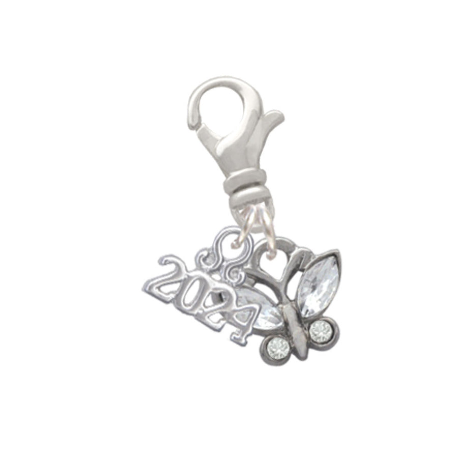 Delight Jewelry Silvertone Mini Butterfly with Wings and Crystals Clip on Charm with Year 2024 Image 1