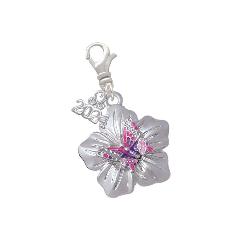 Delight Jewelry Silvertone Butterfly on Large Flower Clip on Charm with Year 2024 Image 1