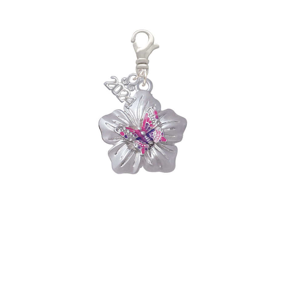 Delight Jewelry Silvertone Butterfly on Large Flower Clip on Charm with Year 2024 Image 2