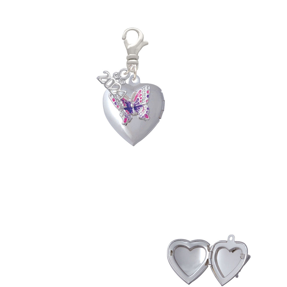 Delight Jewelry Silvertone Butterfly Locket Clip on Charm with Year 2024 Image 2