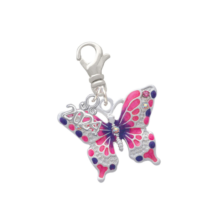 Delight Jewelry Silvertone Large Butterfly Clip on Charm with Year 2024 Image 1