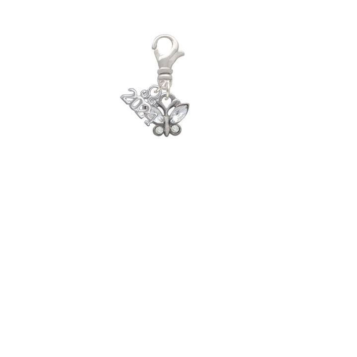 Delight Jewelry Silvertone Mini Butterfly with Wings and Crystals Clip on Charm with Year 2024 Image 2