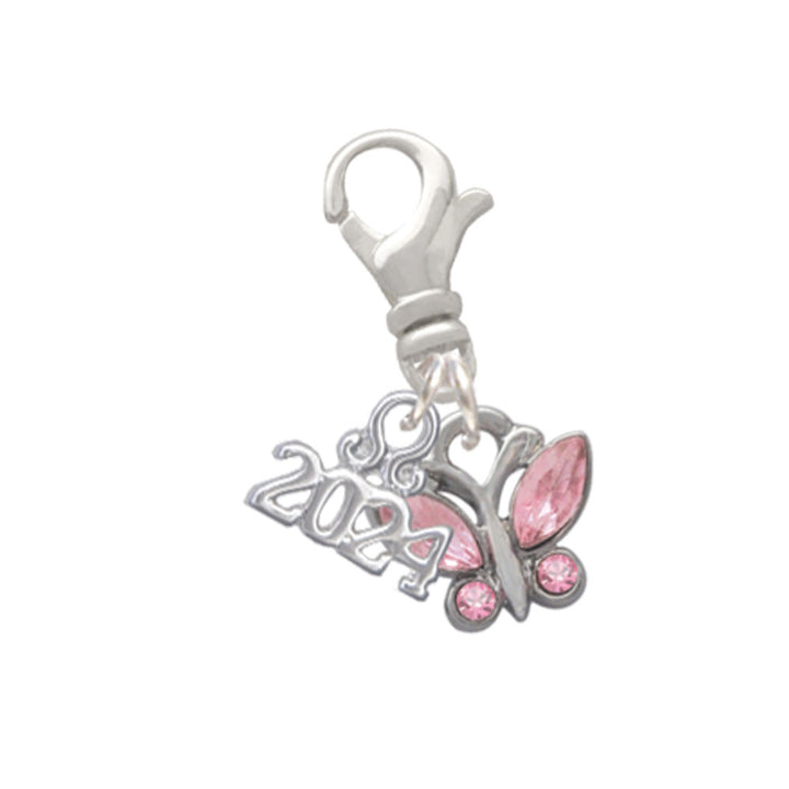 Delight Jewelry Silvertone Mini Butterfly with Wings and Crystals Clip on Charm with Year 2024 Image 4